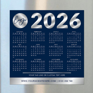 Carte Magnétique 2026 Calendrier Entreprise Logo Marine & Argent