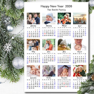 Carte Magnétique 2026 Calendrier Famille 12 Photo Collage Minimalis
