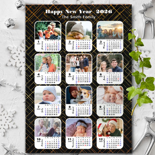 Carte Magnétique 2026 Calendrier Famille 12 Photo Moderne Black Gol