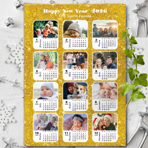 Carte Magnétique 2026 Calendrier Famille 12 Photo Parties scintilla