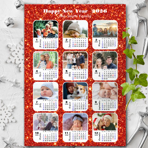 Carte Magnétique 2026 Calendrier Famille 12 Photo Parties scintilla