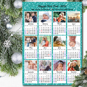 Carte Magnétique 2026 Calendrier Famille Photo Collage Moderne Bleu
