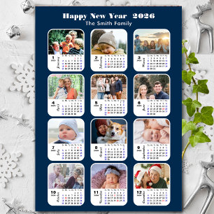 Carte Magnétique 2026 Calendrier Famille Photo Collage Moderne Bleu