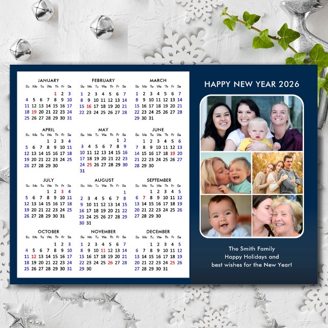 Carte Magnétique 2026 Calendrier Famille Photo Moderne Bleu Magnéti (Créateur téléchargé)