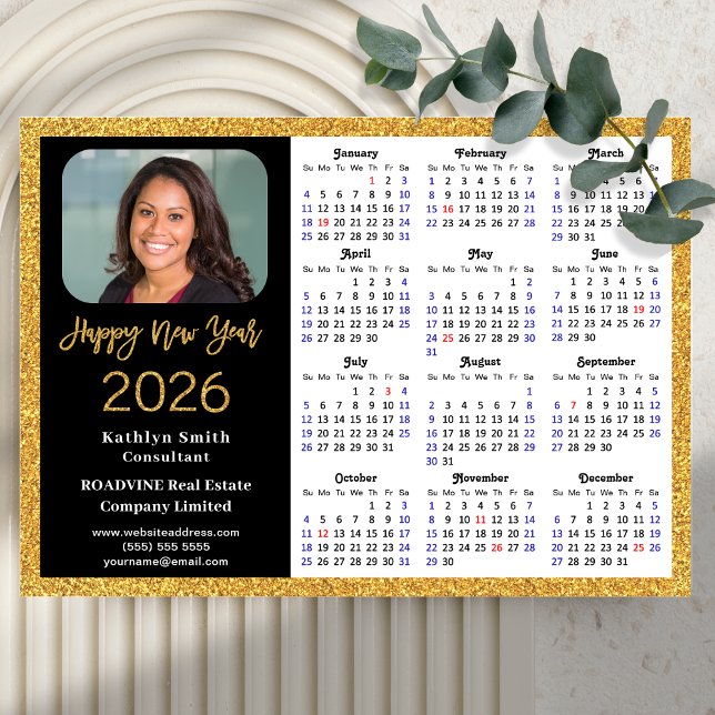 Carte Magnétique 2026 Calendrier Gold Black Business Photo magnétiq (Créateur téléchargé)