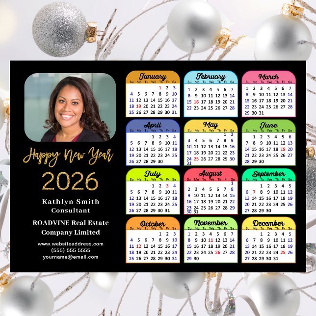 Carte Magnétique 2026 Calendrier Gold Black Business Photo magnétiq (Créateur téléchargé)