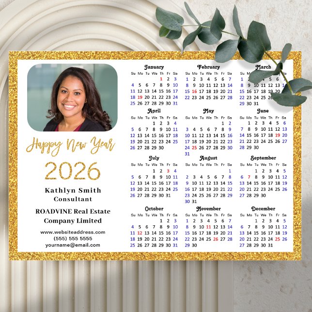 Carte Magnétique 2026 Calendrier Gold Parties scintillant Business  (Créateur téléchargé)
