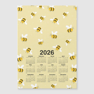 Carte Magnétique 2026 Calendrier Jaune Miel Bumble Abee Motif