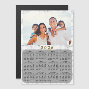 Carte Magnétique 2026 Calendrier magnétique Marbre blanc votre phot