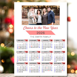 Carte Magnétique 2026 Calendrier Moderne Rose Famille Photo Magnéti