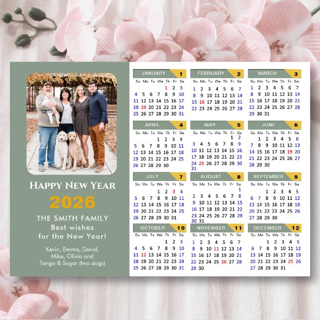 Carte Magnétique 2026 Calendrier Sage Vert Minimaliste Photo Magnét (Créateur téléchargé)