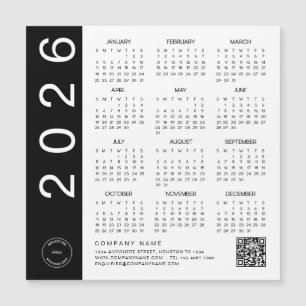 Carte Magnétique 2026 Calendrier Texte noir Code QR Logo de l'entre
