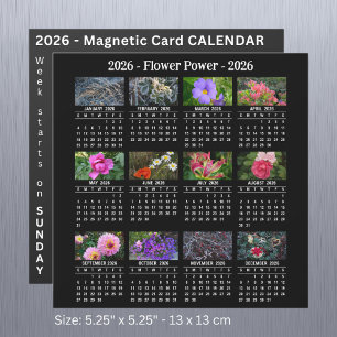 Carte Magnétique 2026 Custom Flower magnétique noir Calendrier SU