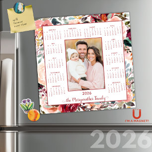 Carte Magnétique 2026 Élégant Blush Floral Photo Calendrier magnéti