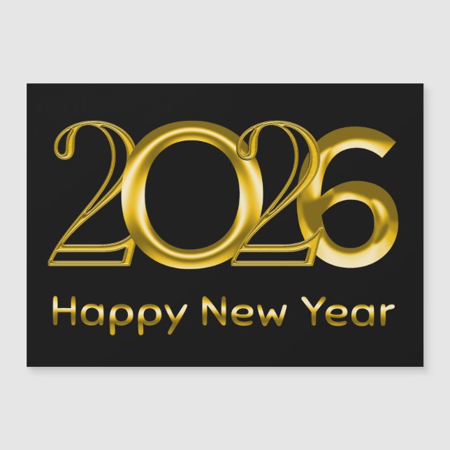 Carte Magnétique 2026 Happy New Year in Bright Gold (Devant)