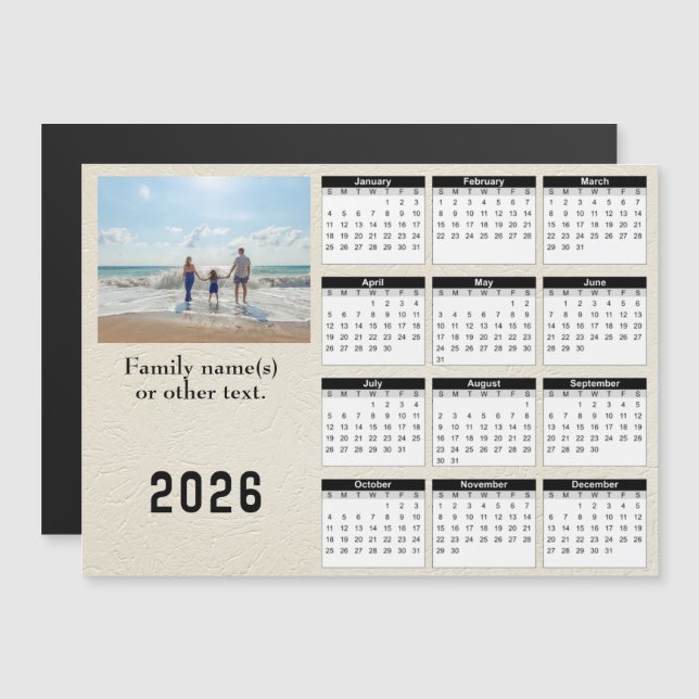 Carte Magnétique 2026 Magnetic Calendar Card personalize with Photo (Devant / Derrière)