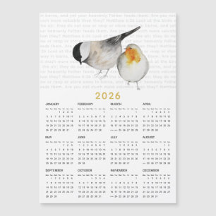 Carte Magnétique 2026 Matthew 6:26 Aquarelle Birds Calendrier Magne