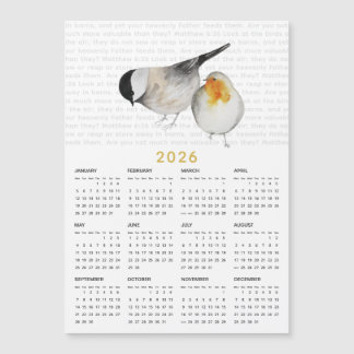 Carte Magnétique 2026 Matthew 6:26 Aquarelle Birds Calendrier Magne