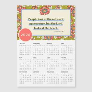 Carte Magnétique 2026 Retro Floral 1 Samuel 16:7 Calendrier