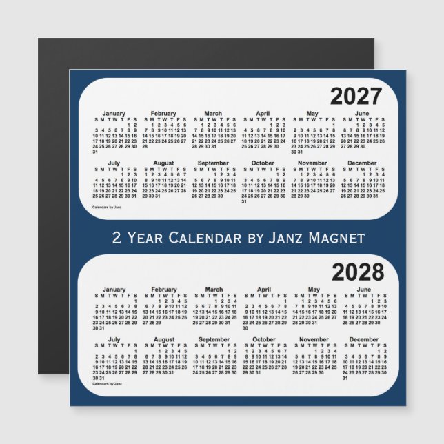 Carte Magnétique 2027-2028 Police Box Blue 2 Year Calendar par Janz (Devant / Derrière)