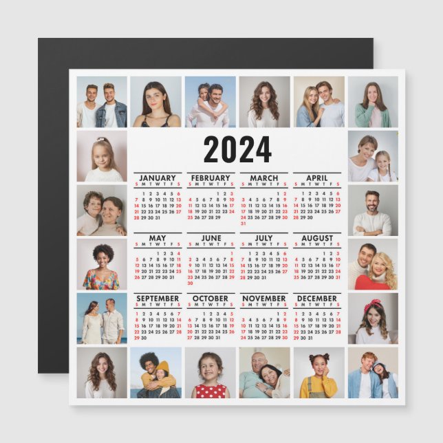 Carte Magnétique 20 Collage Photo 2024 Année En Coup D'Oeil Calendr (Devant / Derrière)