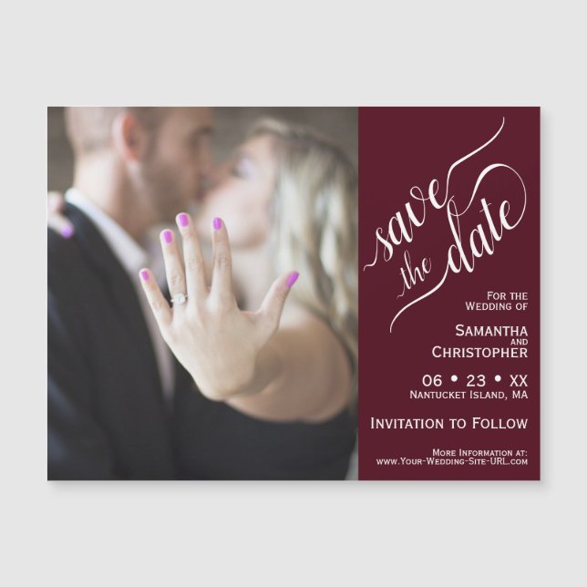 Carte Magnétique 2 Volet photo mariage Enregistrer la date Bourgogn (Devant)