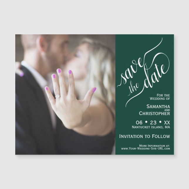 Carte Magnétique 2 Volet photo mariage Enregistrer la date Emerald  (Devant)