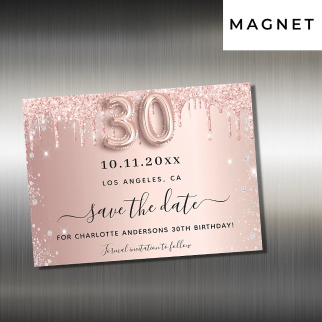 Carte Magnétique 30e anniversaire rose argent enregistrer la date a (Créateur téléchargé)
