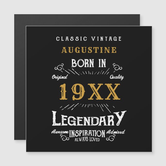 Carte Magnétique 40e anniversaire Nom année Magnetic Black Gold (Devant / Derrière)