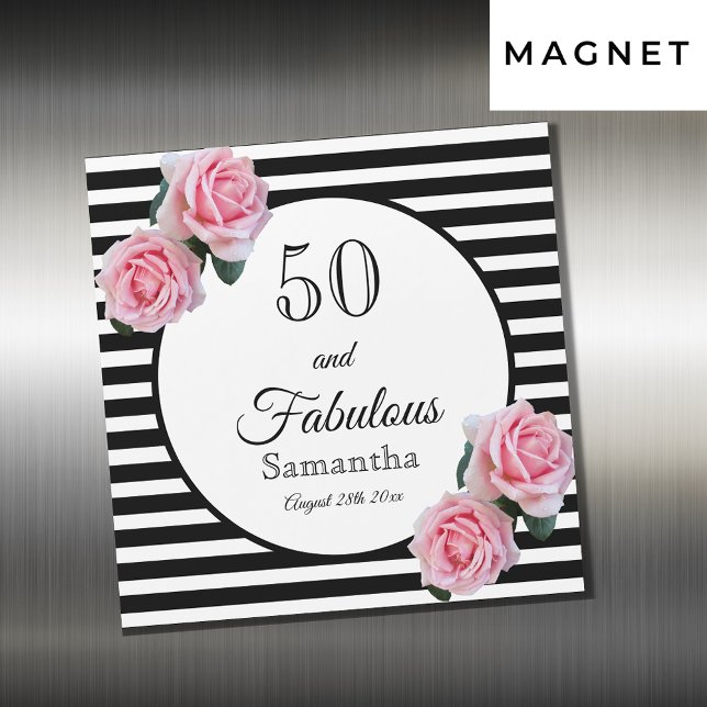 Carte Magnétique 50 roses roses roses noires rayures blanches (Créateur téléchargé)