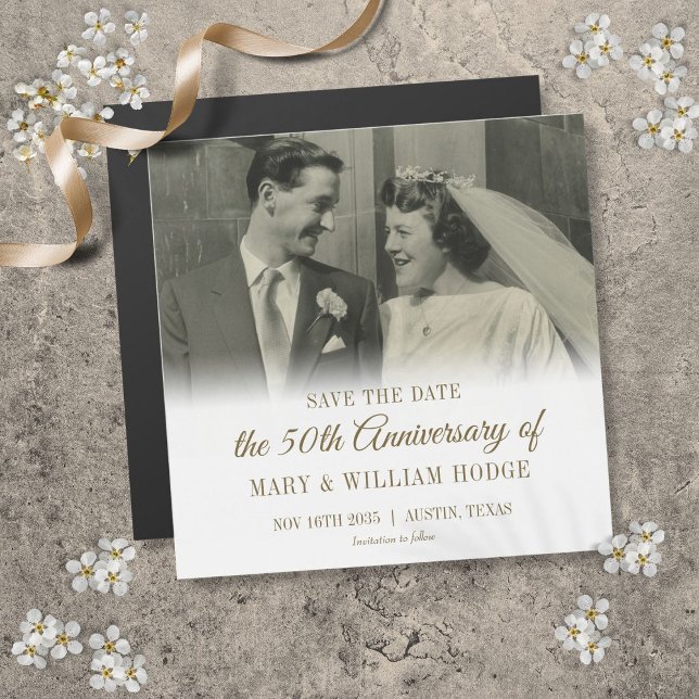 Carte Magnétique 50e Anniversaire d'or Photo Mariage Enregistrer la (50th Gold Anniversary Wedding Photo Save The Date)