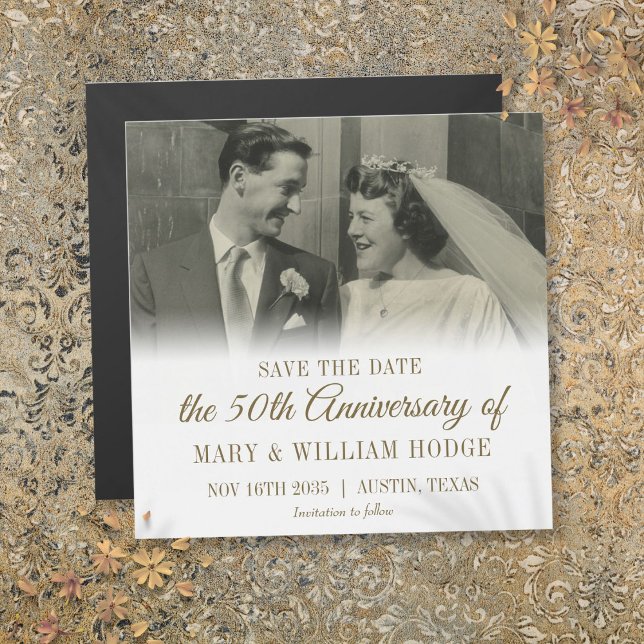 Carte Magnétique 50e Anniversaire d'or Photo Mariage Enregistrer la (50th Gold Anniversary Wedding Photo Save The Date)