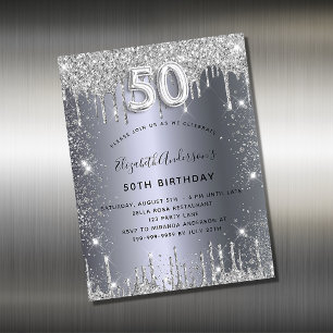 Carte Magnétique 50e anniversaire parties scintillant argent aimant