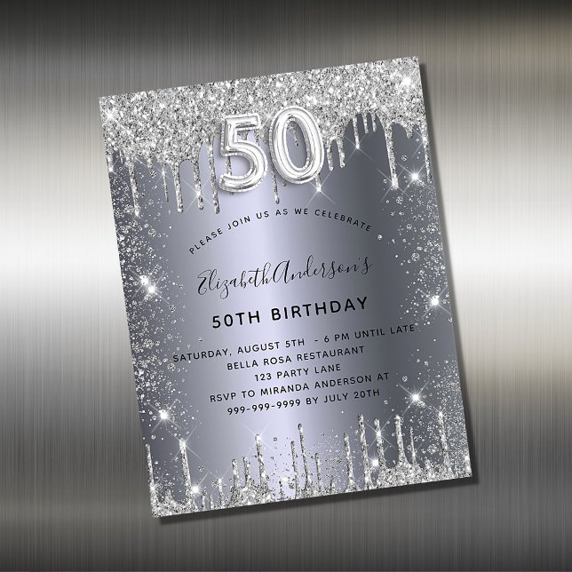 Carte Magnétique 50e anniversaire parties scintillant argent aimant (Créateur téléchargé)