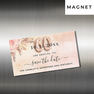 Carte Magnétique 60e anniversaire pampas rose enregistrer la date a