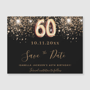Carte Magnétique 60e anniversaire parties scintillant noire enregis