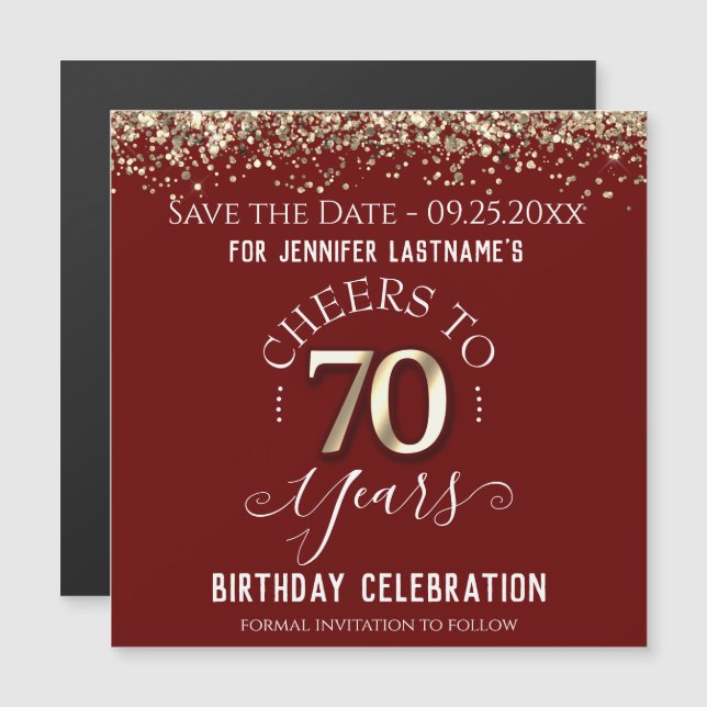 Carte Magnétique 70e anniversaire d'or Enregistrer l'aimant de date (Devant / Derrière)