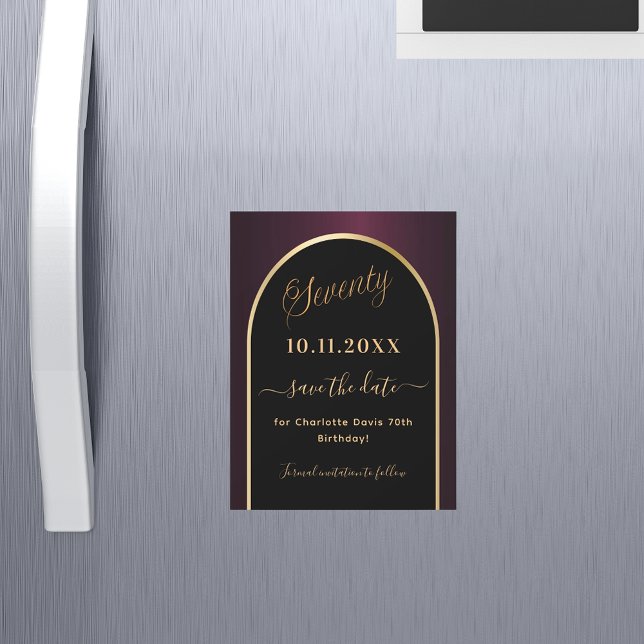 Carte Magnétique 70e anniversaire noir bordeaux Enregistrer l'aiman (Créateur téléchargé)