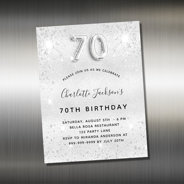 Carte Magnétique 70e anniversaire parties scintillant argent aimant (Créateur téléchargé)