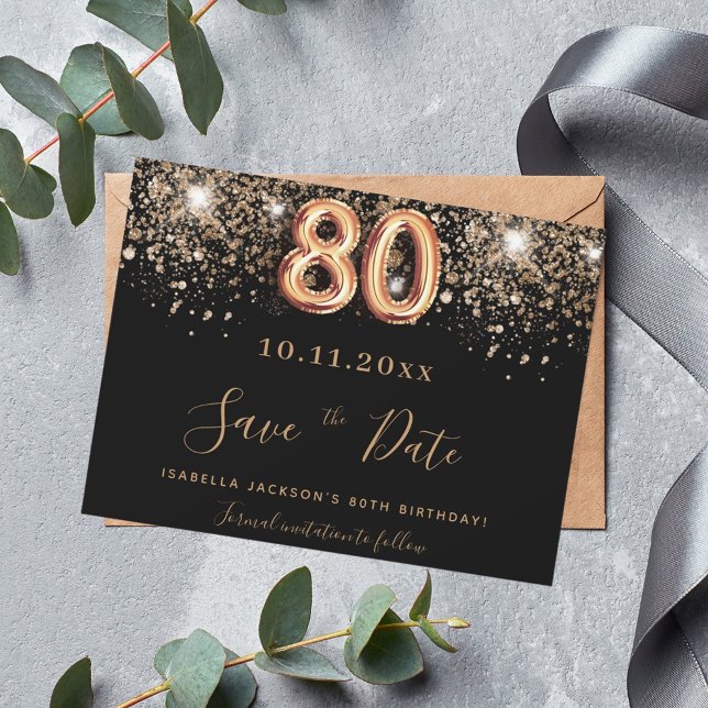 Carte Magnétique 80e anniversaire parties scintillant noire enregis (Créateur téléchargé)