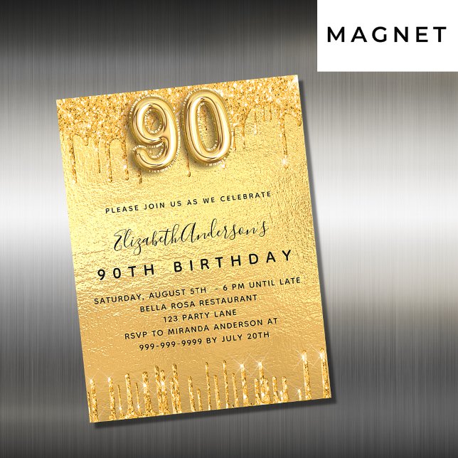 Carte Magnétique 90e anniversaire de la parties scintillant d'or ai (Créateur téléchargé)