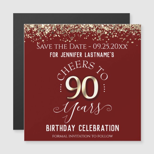 Carte Magnétique 90e anniversaire d'or Enregistrer l'aimant de date (Devant / Derrière)