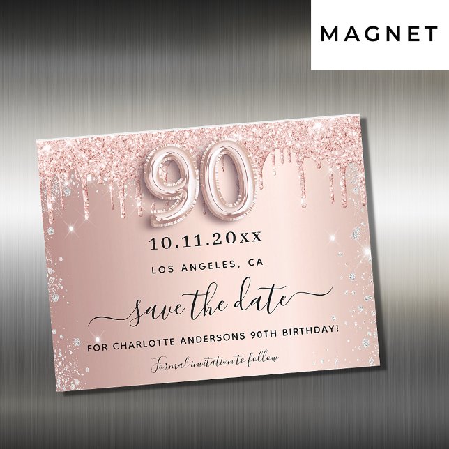 Carte Magnétique 90e anniversaire rose argent enregistrer la date a (Créateur téléchargé)