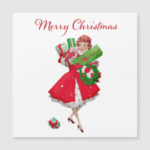Carte Magnétique Achats de cadeaux de Noël de la dame vintage 1950 