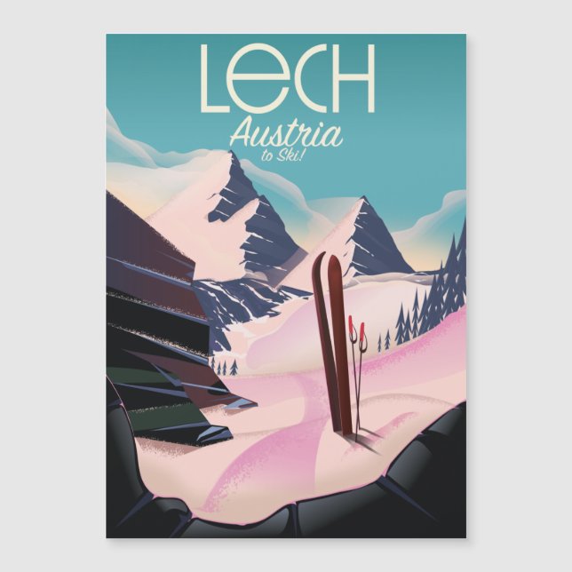Carte Magnétique Affiche de ski Lech Austria. (Devant)