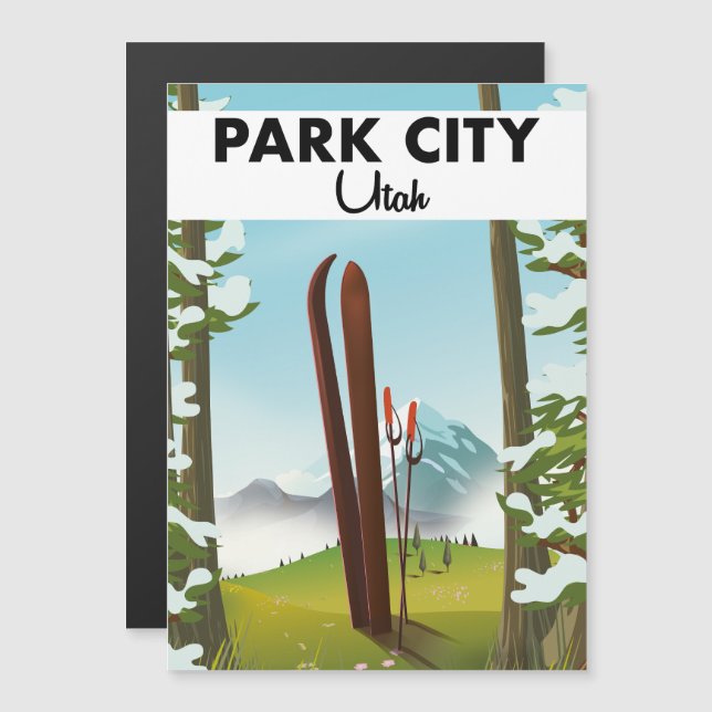 Carte Magnétique Affiche de ski Park City Utah (Devant / Derrière)