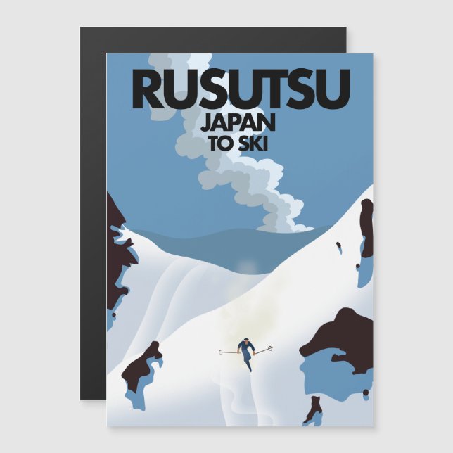 Carte Magnétique Affiche de ski Rusutsu Japon  (Devant / Derrière)