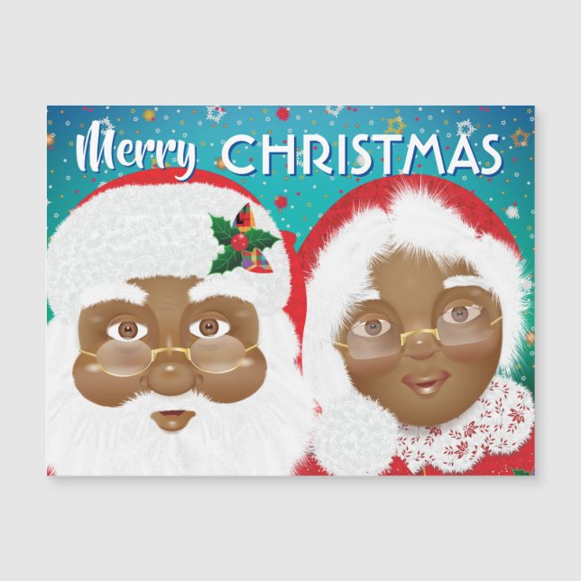 Carte Magnétique African American Père Noël et Mme Claus (Devant)
