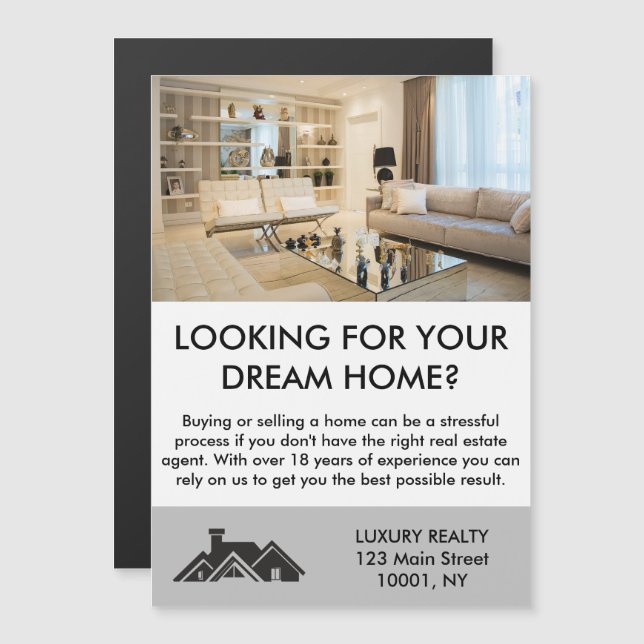 Carte Magnétique Agent immobilier moderne et élégant Personnalisé (Devant / Derrière)