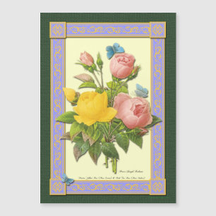 Carte Magnétique Aimant Boquet Rose et Papillons
